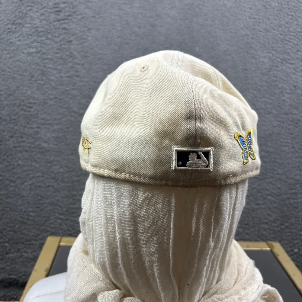 New Era 59FIFTY Los Angeles Dodgers Fitted Hat 7 3/8 Cream Blue Butterfly MLB‎